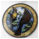 Set of 3 Oval and Round Stained Glass Bird Art Panels