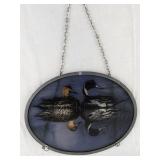 Set of 3 Oval and Round Stained Glass Bird Art Panels