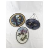 Set of 3 Oval and Round Stained Glass Bird Art Panels