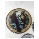 Set of 3 Oval and Round Stained Glass Bird Art Panels
