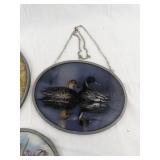 Set of 3 Oval and Round Stained Glass Bird Art Panels