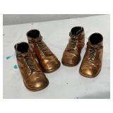 Pair of Vintage Bronze Baby Shoes with Laces, Marked 4522 and 4523