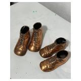 Pair of Vintage Bronze Baby Shoes with Laces, Marked 4522 and 4523