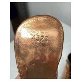 Pair of Vintage Bronze Baby Shoes with Laces, Marked 4522 and 4523