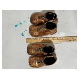 Pair of Vintage Bronze Baby Shoes with Laces, Marked 4522 and 4523