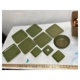 Set of 6 ForLife Green Ceramic Plates, 3 mini plates and Bowl USA
