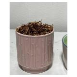 Pair of Ceramic Planters - Pink and Green, Textured and Smooth