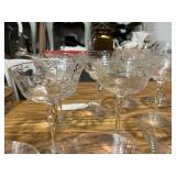 Assorted Vintage Glassware Collection Including Cordials, Wine, and Cocktail Glasses