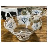 Mid-Century Glass Chip and Dip Bowl Set with Grape Motif