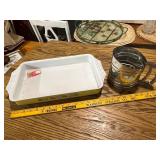 Vintage Foley Sift-Chine Triple Screen Flour Sifter and Yellow Baking Dish Set