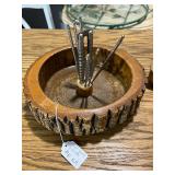 Vintage Wood Nut Bowl with Set of Crackers and Picks
