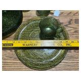 Set of 4 Retro Green Swirl Glass Snack Plates and Cups