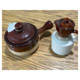 Set of 2 Brown Glazed Stoneware Crocks with Lids