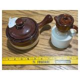 Set of 2 Brown Glazed Stoneware Crocks with Lids