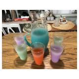 Retro Ombre Pitcher with 5 Colorful Glasses Set
