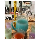 Retro Ombre Pitcher with 5 Colorful Glasses Set