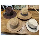 Set of 4 Woven Straw Hats with Decorative Bands