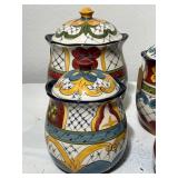 Set of 4 Hand-Painted Ceramic Kitchen Canisters with Lids