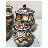 Set of 4 Hand-Painted Ceramic Kitchen Canisters with Lids