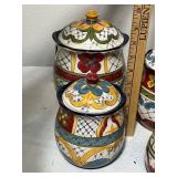 Set of 4 Hand-Painted Ceramic Kitchen Canisters with Lids
