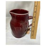Set of 6 Floral Porcelain Mugs and Burgundy Ceramic Pitcher