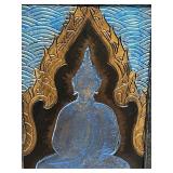 Decorative Buddha Art Panel with Amber Candle and Framed Floral Mirror