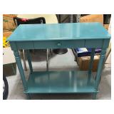 Teal Wood Console Table with Drawer and Shelf