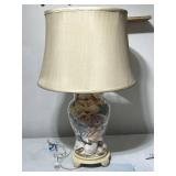 Glass Table Lamp with Seashells and Fabric Shade