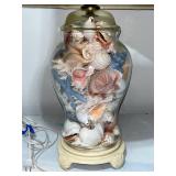 Glass Table Lamp with Seashells and Fabric Shade