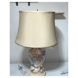Glass Table Lamp with Seashells and Fabric Shade