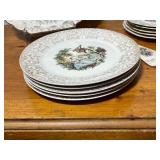 Vintage Porcelain Dinnerware Set with Cups, Plates, and Pastry Server