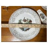 Vintage Porcelain Dinnerware Set with Cups, Plates, and Pastry Server