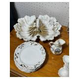 Antique Porcelain Decorative Dishware Collection with Gold Accents
