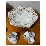 Antique Porcelain Decorative Dishware Collection with Gold Accents