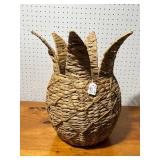 Large Pineapple-Shaped Woven Straw Basket Planter