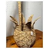 Large Pineapple-Shaped Woven Straw Basket Planter