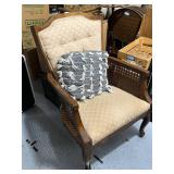 Vintage Upholstered Armchair with Cane Sides and Wooden Frame