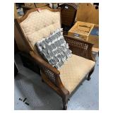 Vintage Upholstered Armchair with Cane Sides and Wooden Frame