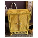 Yellow Wicker 2-Door Cabinet with Shelves