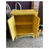 Yellow Wicker 2-Door Cabinet with Shelves