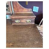 Antique Wooden Vanity Dresser with Mirror and Brass Hardware