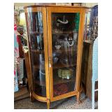 Antique Curved Glass Oak China Cabinet with Paw Feet - Contents not included
