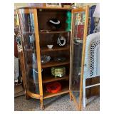 Antique Curved Glass Oak China Cabinet with Paw Feet - Contents not included