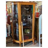 Antique Curved Glass Oak China Cabinet with Paw Feet - Contents not included