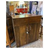 Vintage Wooden Cabinet with Double Doors and Interior Shelving