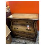 Antique Style Curved Wood 3-Drawer Chest with Ornate Hardware