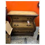 Antique Style Curved Wood 3-Drawer Chest with Ornate Hardware
