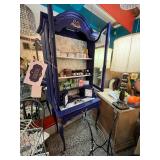 Tall Vintage Blue Display Cabinet with Gold Accents Content Not Included