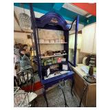 Tall Vintage Blue Display Cabinet with Gold Accents Content Not Included