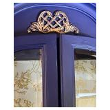 Tall Vintage Blue Display Cabinet with Gold Accents Content Not Included